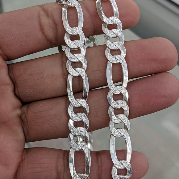 925 Sterling Silver Figaro Diamond cut Chain 10mm 20 inch